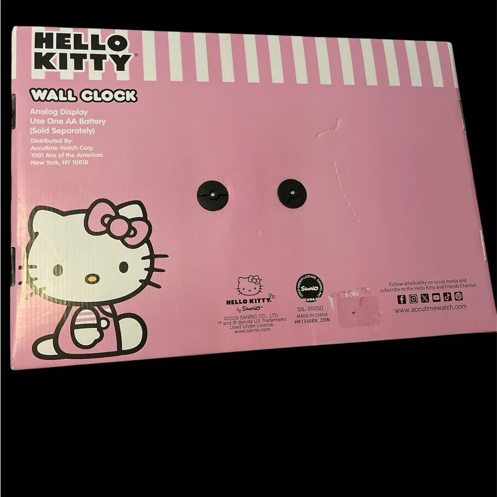 Sanrio Hello Kitty Pink & Black Bow Wall Clock - NIB
